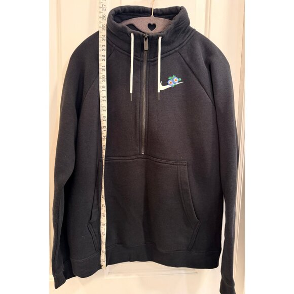 Nike Floral Swoosh Half Zip Hoodie Women’s M Black - Picture 10 of 10